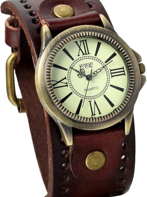 JewelryWe Vintage Wrist Watch Wide Leather Strap Band Cuff Quartz Watches for Men Women, for Father\u2019s Day