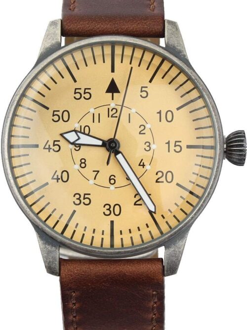 Mil-Tec Luftwaffe Me109 Aviator Vintage German WW2 Flieger Pilot Mens Watch - Military Easy to Read Calfskin Brown Leather Strap 3Atm Analog Quartz